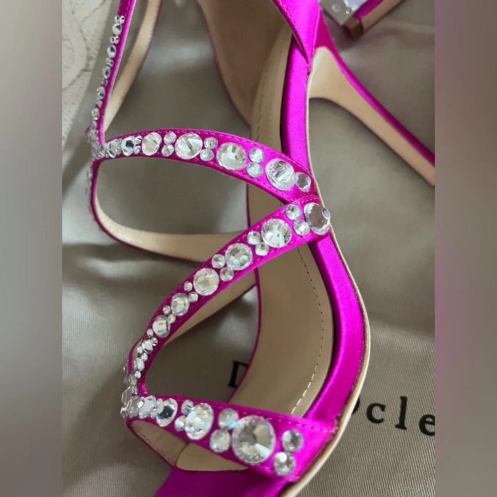 New! Dee Ocleppo designer Satin Magenta Pink Strappy Heels Rhinestones SZ 8 - Picture 13 of 16